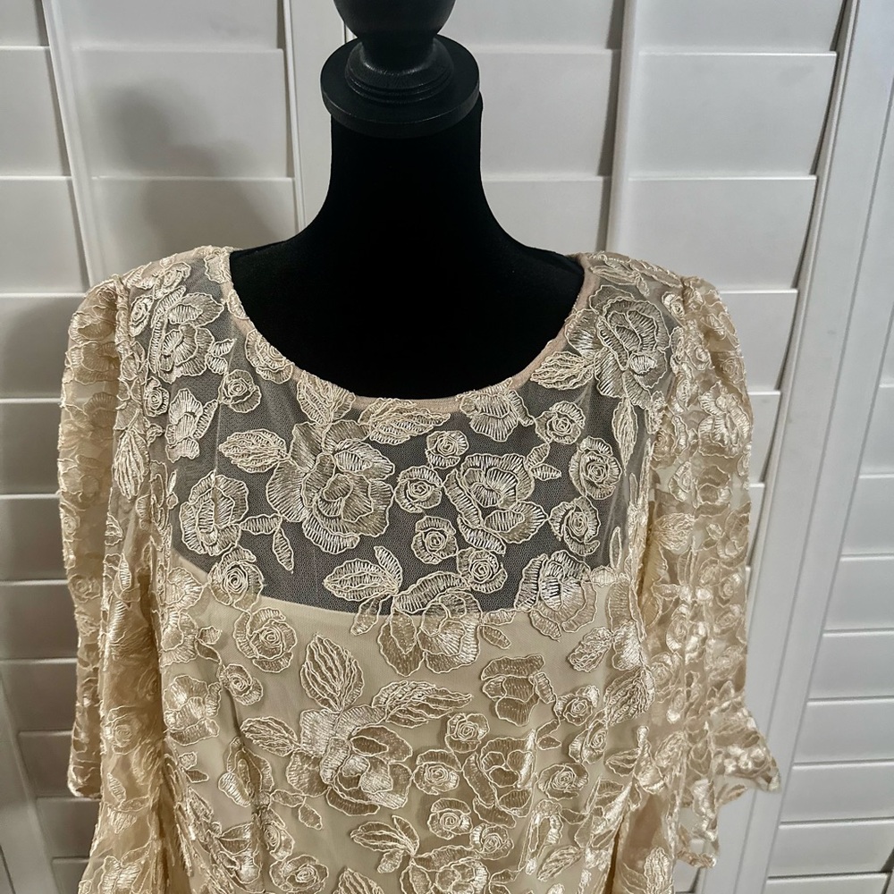 New Adrianna Papell Cream Floral Lace maxi Dress - Picture 3 of 10